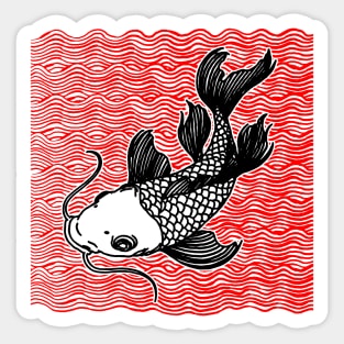 Koi Fish Great Wave Tattoo V2 Red Blk Sticker